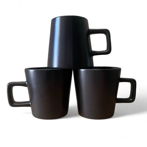 Stone+Lain Chocolate Brown Matte Square Handle Stoneware Mug Trio Set of 3 - Picture 1 of 11
